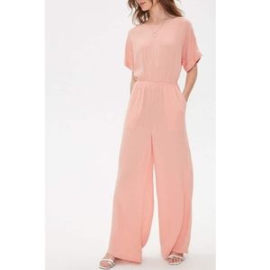 Peach Crinkle Wide Leg Jumpsuit